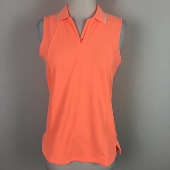 Athleta Neon Orange Sleeveless Collared Top Small Tall - Picture 2 of 9